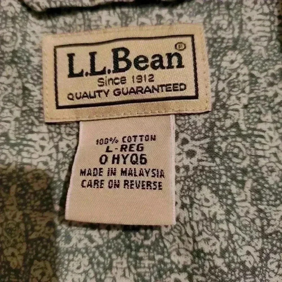 LL Bean Button Up Shirt Mens Large Blue Ombre Fish Short Sleeve Camp Hawaiian - Picture 5 of 6